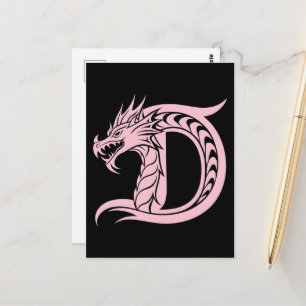 Cartão Postal Letra D Estilizada com Dragão, Alfabeto de Dragão,