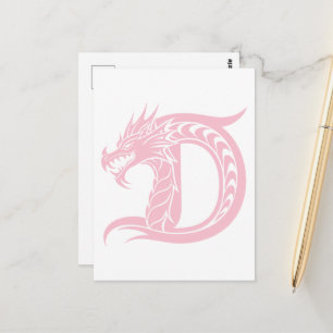 Cartão Postal Letra D Estilizada com Dragão, Alfabeto de Dragão,
