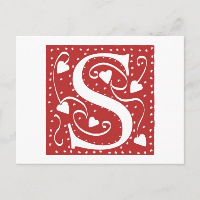 Cartão Postal Letra de Corações de Casamento S (Frente)