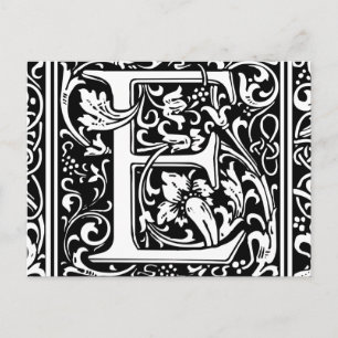 Cartão Postal Letra E Monograma Medieval Arte Nova