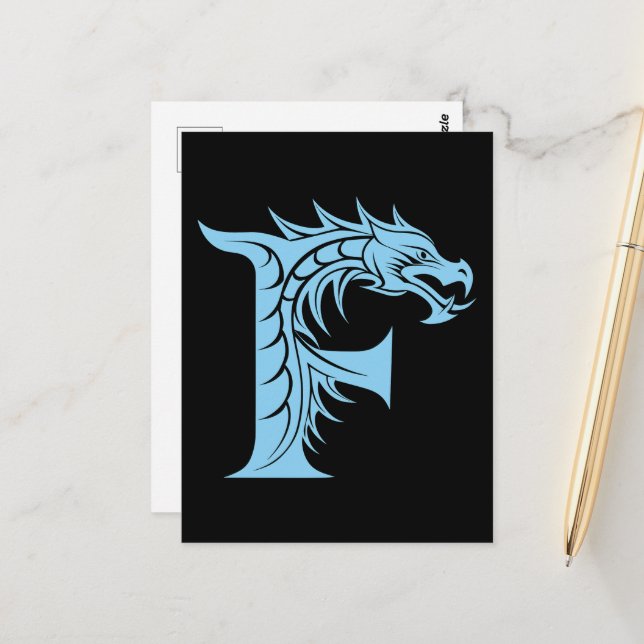 Cartão Postal Letra F Estilizada com Dragão, Alfabeto de Dragão, (Frente/Verso In Situ)