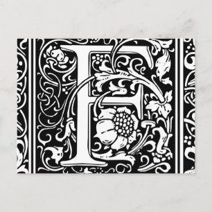 Cartão Postal Letra F Monograma Medieval Vintage inicial