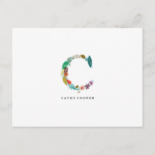 Cartão Postal Letra Floral Monograma Inicial - C - Placa Plana