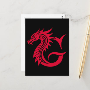 Cartão Postal Letra G Estilizada com Dragão, Alfabeto de Dragão,