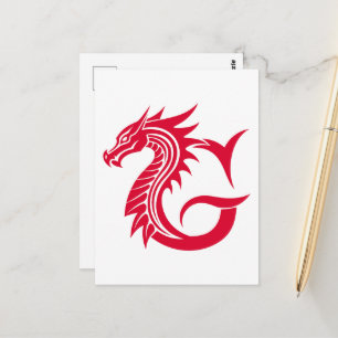 Cartão Postal Letra G Estilizada com Dragão, Alfabeto de Dragão,