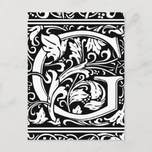 Cartão Postal Letra G Monograma Medieval Art Nouveau