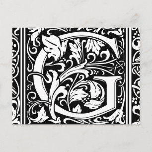 Cartão Postal Letra G Monograma Medieval Art Nouveau