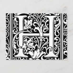 Cartão Postal Letra H Monograma Medieval Arte Nova