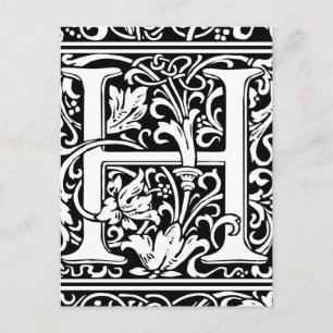 Cartão Postal Letra H Monograma Medieval Arte Nova