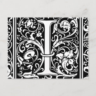 Cartão Postal Letra I Monograma Medieval Art Nouveau