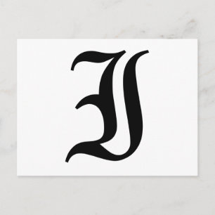 Cartão Postal Letra I Texto em Inglês Antigo com Fundo Branco
