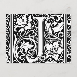 Cartão Postal Letra J Monograma Medieval Art Nouveau