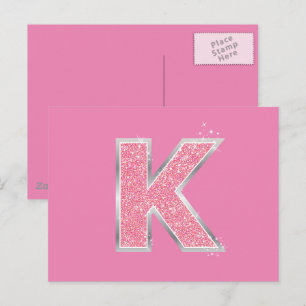 Cartão Postal Letra K com brilho rosa