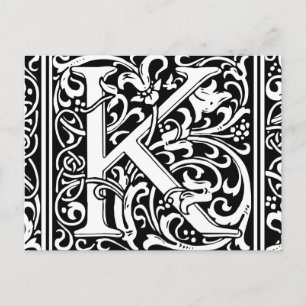 Cartão Postal Letra K Monograma Medieval Art Nouveau