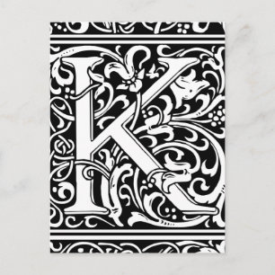 Cartão Postal Letra K Monograma Medieval Arte Nova