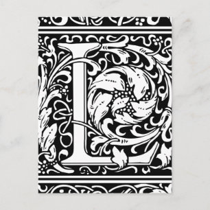 Cartão Postal Letra L Monograma Medieval Art Nouveau