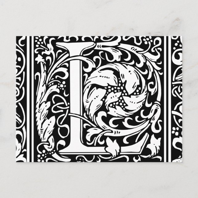 Cartão Postal Letra L Monograma Medieval Art Nouveau (Frente)