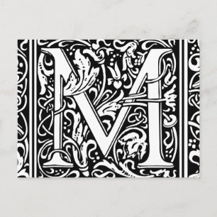 Cartão Postal Letra M Monograma Medieval Vintage inicial