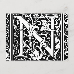 Cartão Postal Letra N Monograma Medieval Art Nouveau
