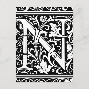 Cartão Postal Letra N Monograma Medieval Art Nouveau