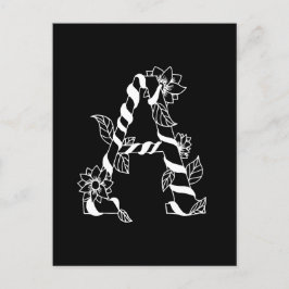 Cartão Postal Letra negra e branca "A" com flores geminadas