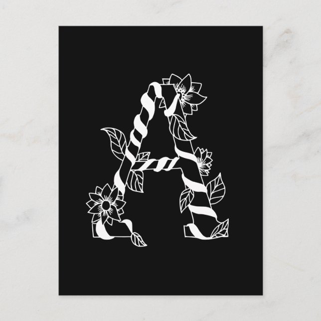 Cartão Postal Letra negra e branca "A" com flores geminadas (Frente)