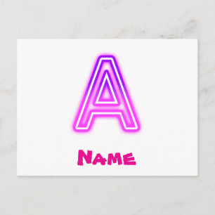 Cartão Postal Letra Neon A Monograma Brilhante Rosa Roxo Inicial