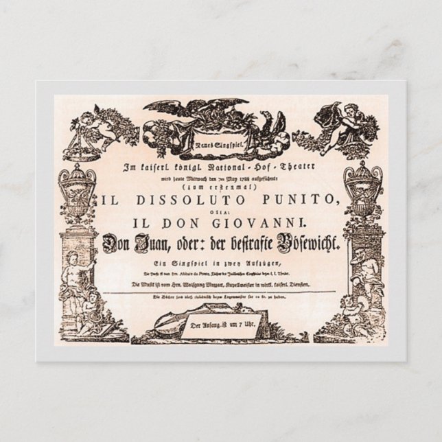 Cartão Postal Letra original, estreia de Viena de Don Giovanni (Frente)