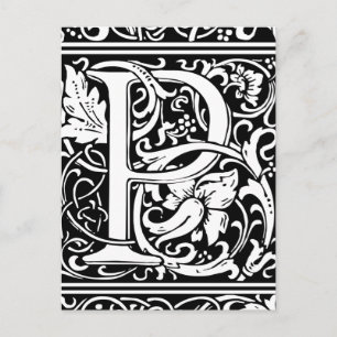 Cartão Postal Letra P Monograma Medieval Arte Nova