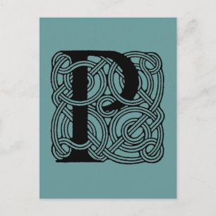 Cartão Postal Letra P Vintage Celtic Knot Monograma