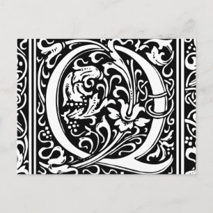 Cartão Postal Letra Q Monograma Medieval Art Nouveau