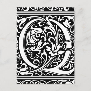 Cartão Postal Letra Q Monograma Medieval Arte Nova