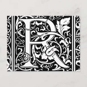 Cartão Postal Letra R Monograma Medieval Arte Nova