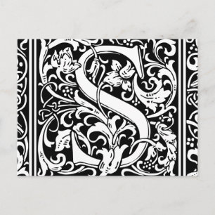 Cartão Postal Letra S Monograma Medieval Antiga Inicial Vintage