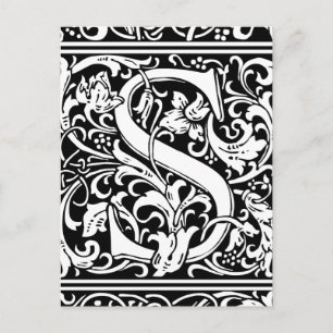 Cartão Postal Letra S Monograma Medieval Arte Nova