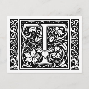 Cartão Postal Letra T Monograma Medieval Art Nouveau