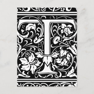 Cartão Postal Letra T Monograma Medieval Art Nouveau