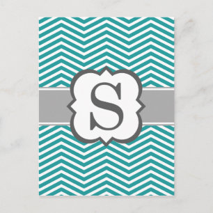 Cartão Postal Letra Teal White Monograma S Chevron