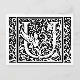 Cartão Postal Letra U Monograma Medieval Arte Nova