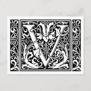 Cartão Postal Letra V Monograma Medieval Art Nouveau