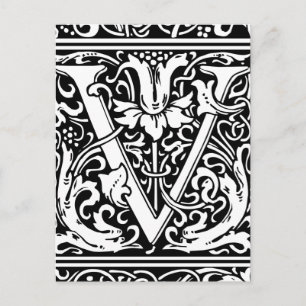 Cartão Postal Letra V Monograma Medieval Arte Nova