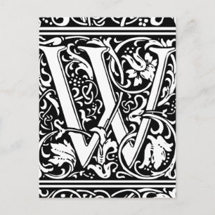 Cartão Postal Letra W Monograma Medieval Art Nouveau