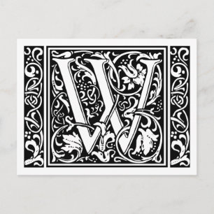 Cartão Postal Letra W Monograma Medieval Art Nouveau