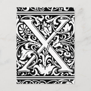 Cartão Postal Letra X Monograma Medieval Art Nouveau