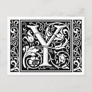 Cartão Postal Letra Y Monograma Medieval Arte Nova