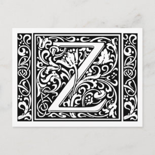 Cartão Postal Letra Z Monograma Medieval Art Nouveau