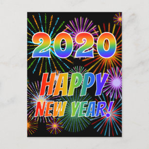 Cartão Postal Letras arco-íris "2020" + "FELIZ ANO NOVO!"