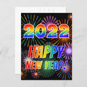 Cartão Postal Letras arco-íris "2022" + "FELIZ ANO NOVO!"