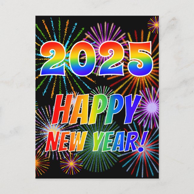 Cartão Postal Letras arco-íris "2025" + "FELIZ ANO NOVO!" (Frente)