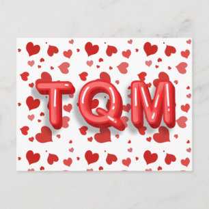 Cartão Postal Letras TQM 3d de Confetti do Coração Vermelho